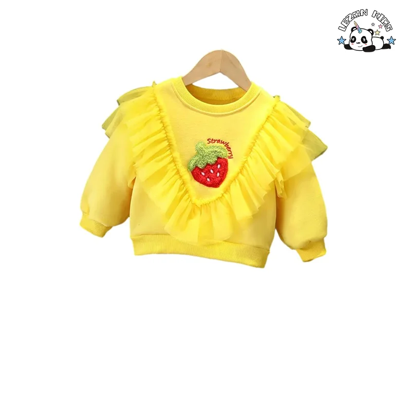 2023 New Sweet Girls Brush Fleece Tulle Ruffle Hoodie Set Girls Winter Clothing Sets for 1 to 7 years - Product Image