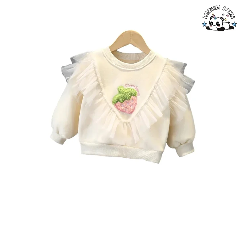 2023 New Sweet Girls Brush Fleece Tulle Ruffle Hoodie Set Girls Winter Clothing Sets for 1 to 7 years - Product Image