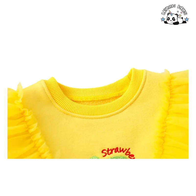 2023 New Sweet Girls Brush Fleece Tulle Ruffle Hoodie Set Girls Winter Clothing Sets for 1 to 7 years - Product Image