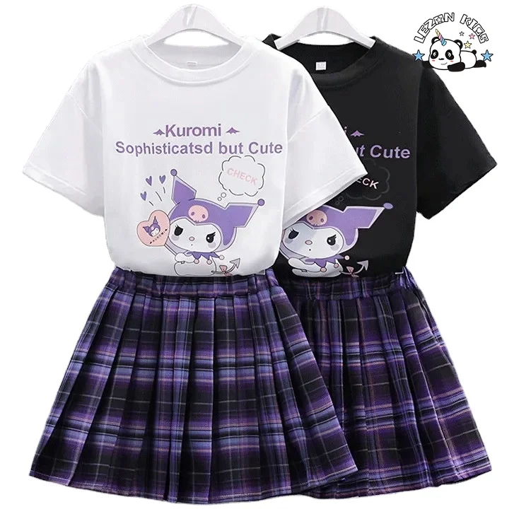 2023 Summer Scottish style printed T shirt and plaid skirt girls boutique clothes sets