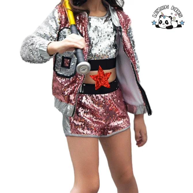 2024 High Quality Shiny All Season High Street Sporting Bomber Sequin Clothing Sets