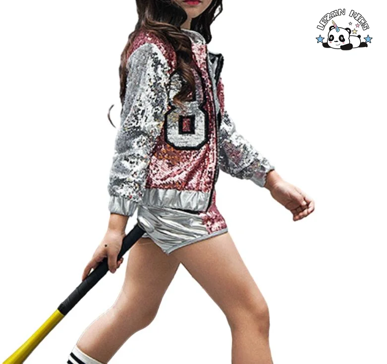 2024 High Quality Shiny All Season High Street Sporting Bomber Sequin Clothing Sets - Product Image