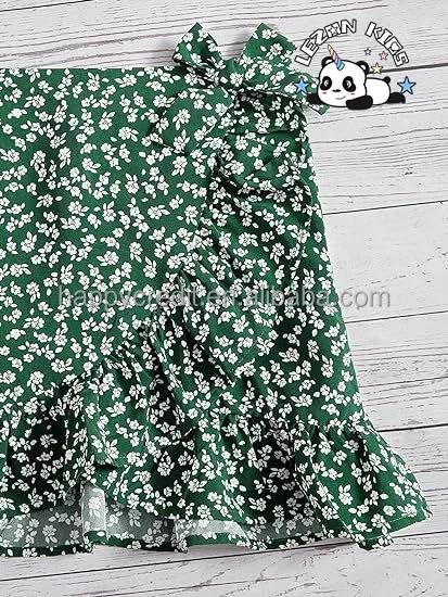 2024 Hot Sale 2 Piece Outfits Cut Out Ribbed Knit Tank Top And Floral Ruffle Hem Skirt Set for girls - Product Image