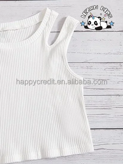 2024 Hot Sale 2 Piece Outfits Cut Out Ribbed Knit Tank Top And Floral Ruffle Hem Skirt Set for girls - Product Image