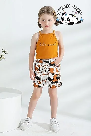 2024 Hot Sale Halter Sleeveless Vest Top Camouflage Shorts with Belt Cute Summer Outfits Set for Girls - Product Image