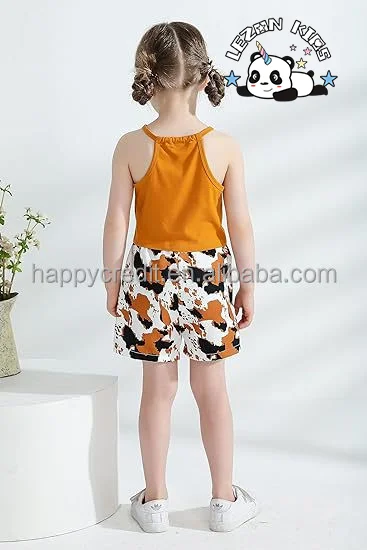 2024 Hot Sale Halter Sleeveless Vest Top Camouflage Shorts with Belt Cute Summer Outfits Set for Girls - Product Image