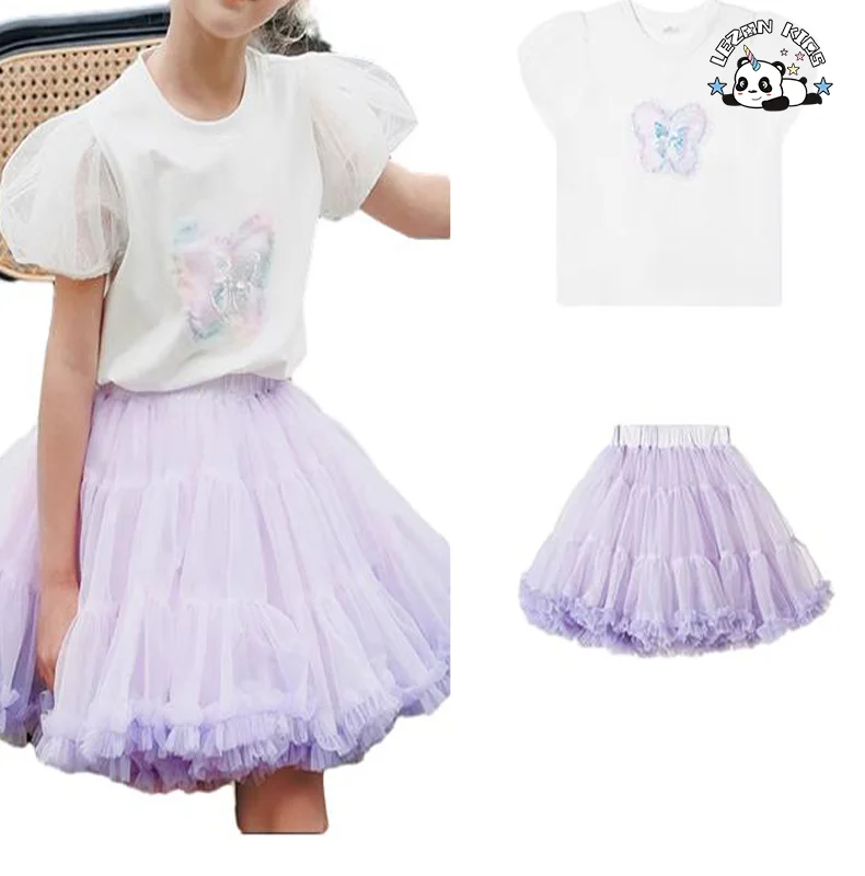 2024 Hot Sale Sequin Printed T-Shirt&skirt 2Pcs Little Girls Outfits Summer Girls Clothing Set - Product Image