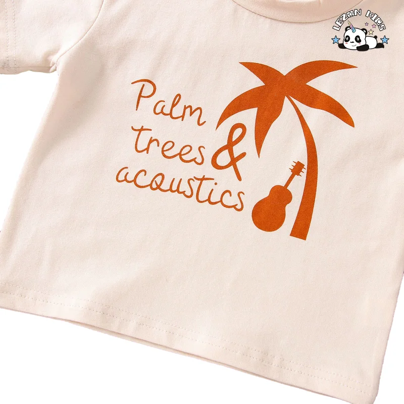 2024 Most Popular Pure Cotton Children Suit Knitted Coconut Print Casual Tops and Shorts Boy Set - Product Image