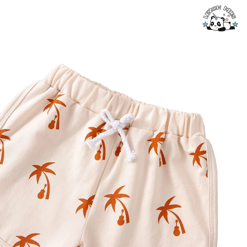 2024 Most Popular Pure Cotton Children Suit Knitted Coconut Print Casual Tops and Shorts Boy Set - Product Image