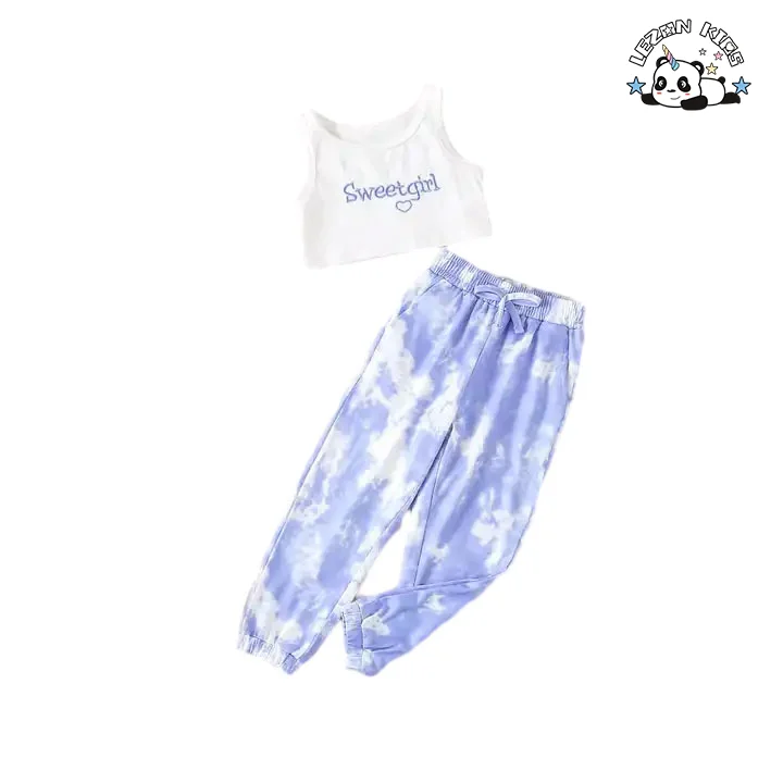 2024 New Fashion Baby Girls Sleeveless White Singlet Clothing Sets Customized Dyeing Girls Clothing Sets - Product Image