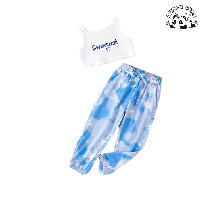 2024 New Fashion Baby Girls Sleeveless White Singlet Clothing Sets Customized Dyeing Girls Clothing Sets - Product Image