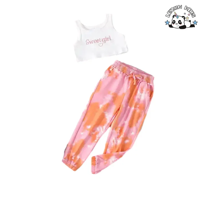 2024 New Fashion Baby Girls Sleeveless White Singlet Clothing Sets Customized Dyeing Girls Clothing Sets - Product Image