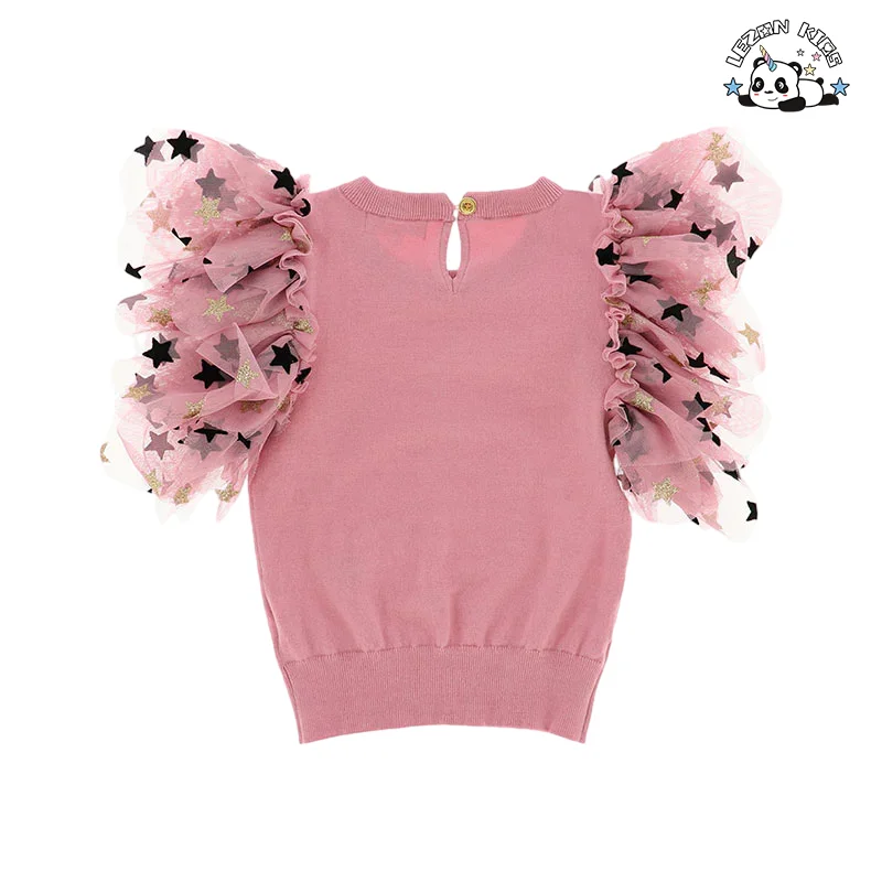 2024 New Girls Suit 2-14T Size Children Party Round Neck Flying Sleeve Top and Skirt Kids Suit - Product Image