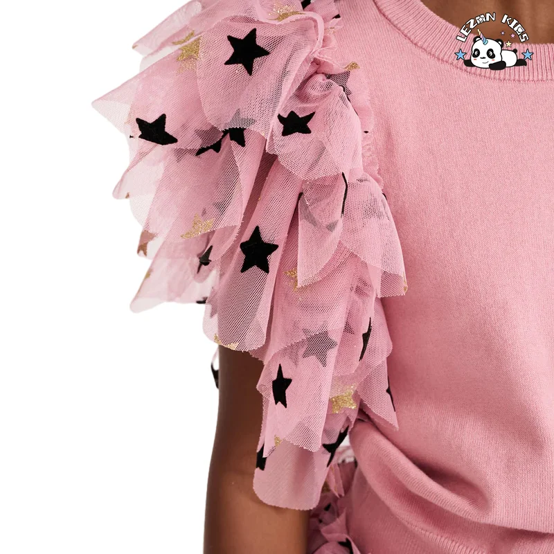 2024 New Girls Suit 2-14T Size Children Party Round Neck Flying Sleeve Top and Skirt Kids Suit - Product Image