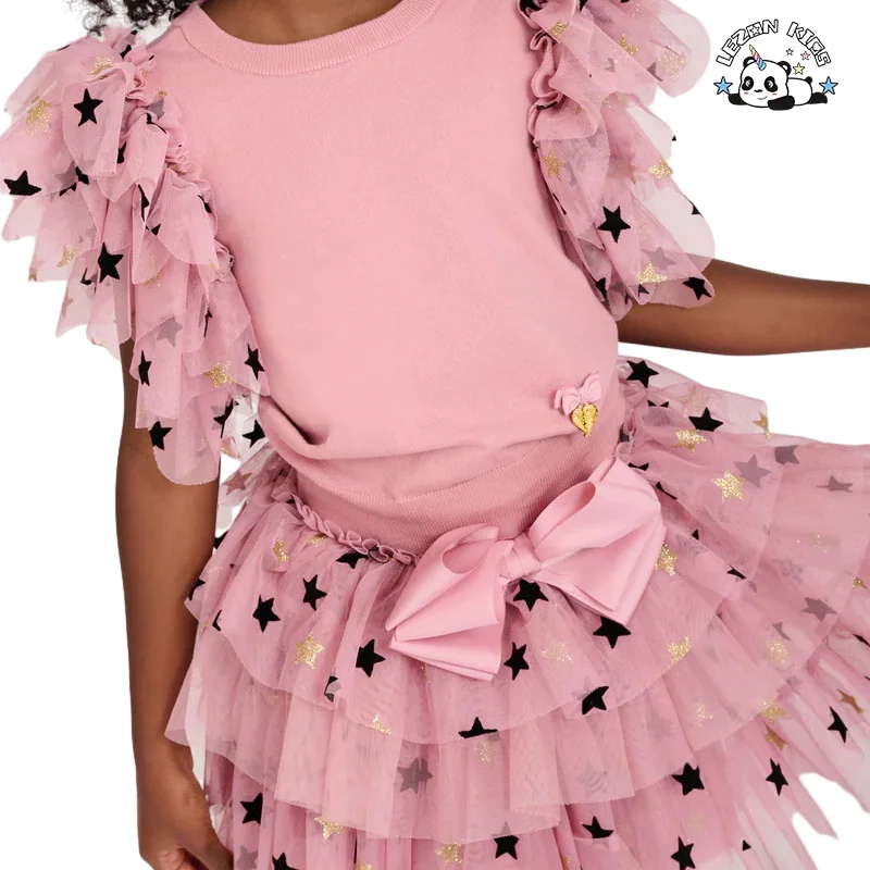 2024 New Girls Suit 2-14T Size Children Party Round Neck Flying Sleeve Top and Skirt Kids Suit - Product Image