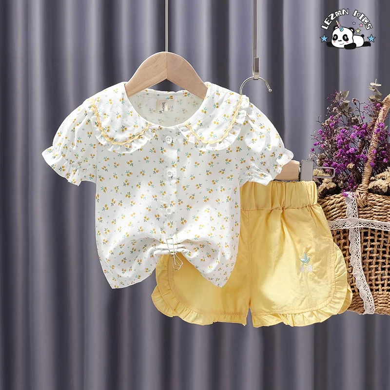 Baby Girl Clothes 2PCS Ruffle Outfits White Shirt Tops+ Denim Pants Ripped Jeans for Girls - Product Image