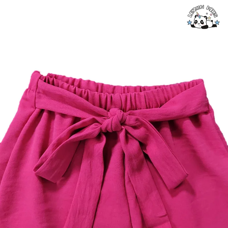 Beaded Suit for Girls Sequined Short Sleeves Top Casual Wide-leg Pants Lace-up Girls Clothing Set - Product Image