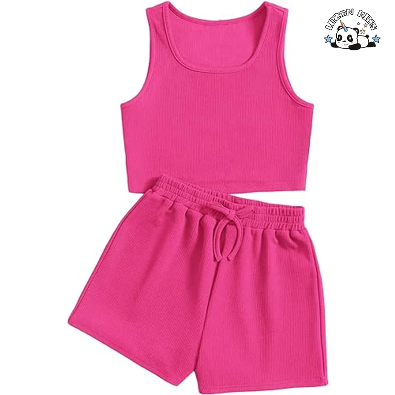 Best New Product of 2024 Pure Color tank Toop and Shorts Summer Girls Clothing Sets Cute