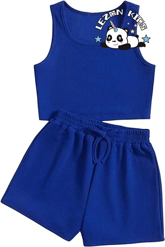 Best New Product of 2024 Pure Color tank Toop and Shorts Summer Girls Clothing Sets Cute - Product Image
