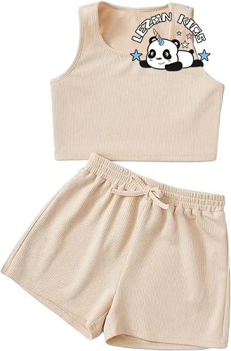 Best New Product of 2024 Pure Color tank Toop and Shorts Summer Girls Clothing Sets Cute - Product Image