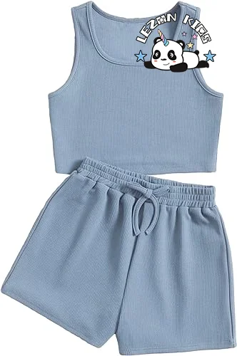 Best New Product of 2024 Pure Color tank Toop and Shorts Summer Girls Clothing Sets Cute - Product Image