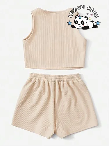 Best New Product of 2024 Pure Color tank Toop and Shorts Summer Girls Clothing Sets Cute - Product Image