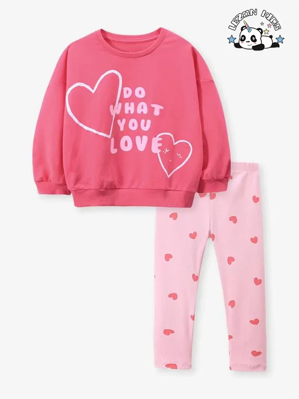 Best Price Long Sleeve Cartoon Sweatshirt Suit Cotton Crew Neck Custom Kids Girls Clothing Sets - Product Image