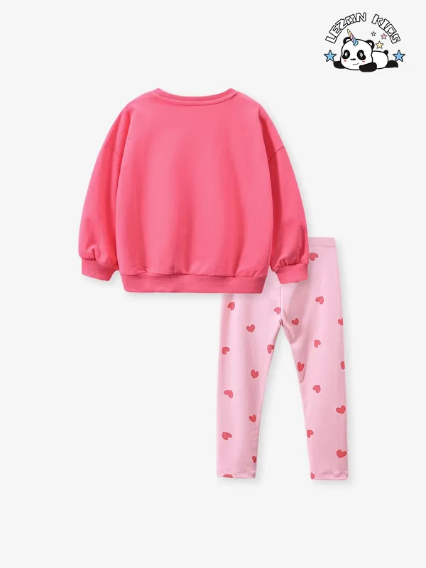Best Price Long Sleeve Cartoon Sweatshirt Suit Cotton Crew Neck Custom Kids Girls Clothing Sets - Product Image