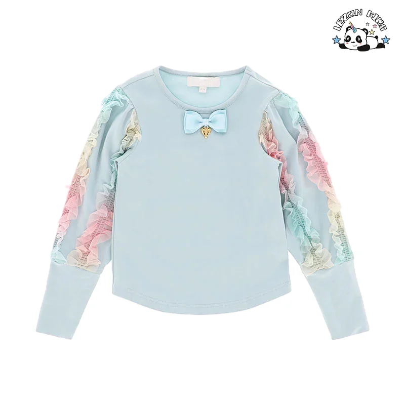 Color Size Customization Light Blue Weeding Party Kids Set  2024 Girl Clothing Spring Set - Product Image