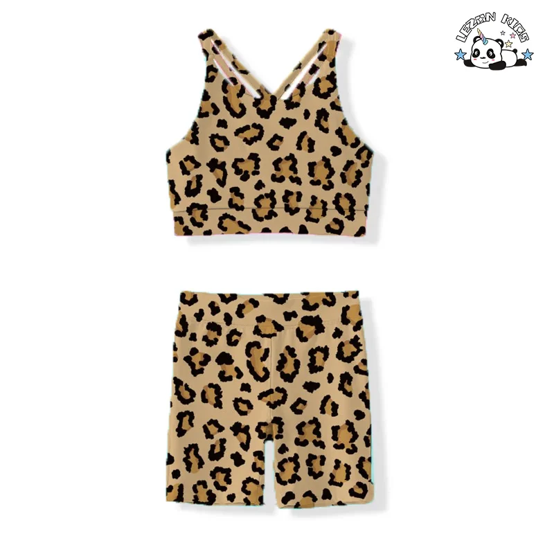 Cool Leopard Sports Set Legging Two Pieces Girls Biker Jogger Clothing Set - Product Image