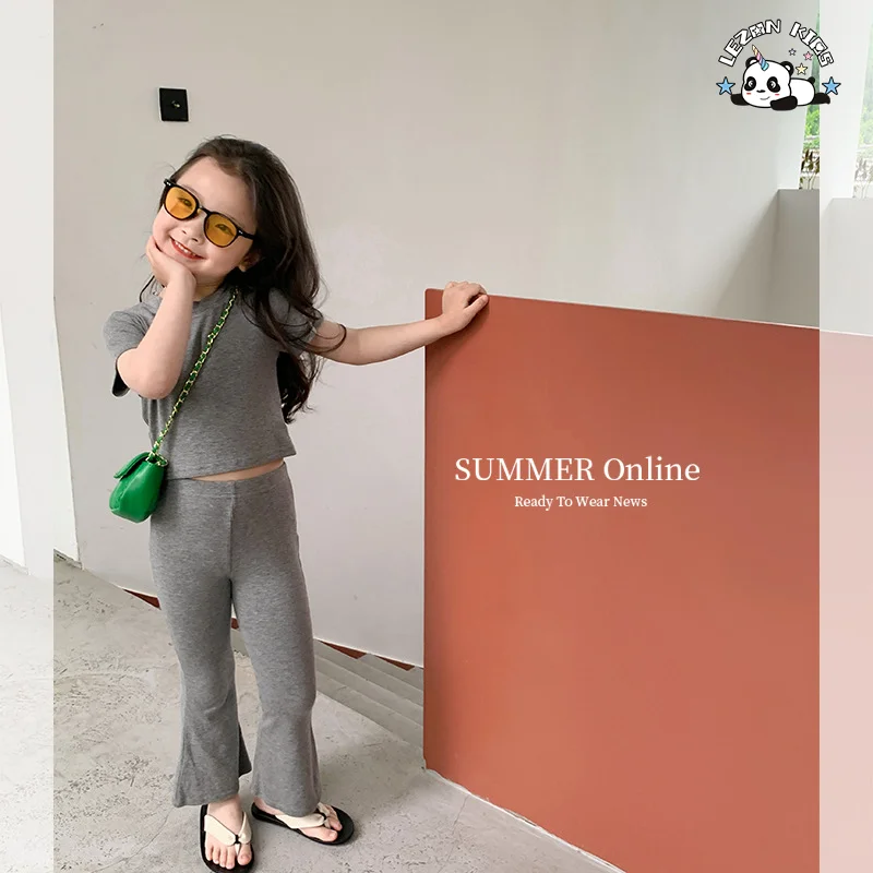 Cotton Comfortable Short Sleeve T-shirt + High Elastic Flared Pants Two-piece Baby Girls Summer Clothing - Product Image