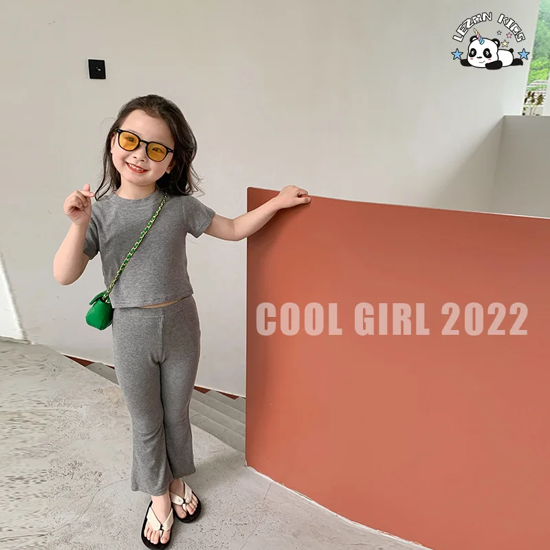 Cotton Comfortable Short Sleeve T-shirt + High Elastic Flared Pants Two-piece Baby Girls Summer Clothing - Product Image
