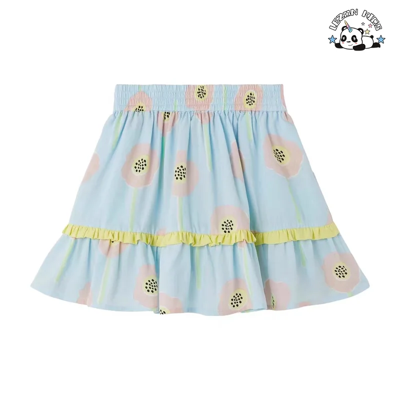 Custom 2-14T Kids Casual Suit Sweet Flower Printing Sleeveless T-shirt and Skirt Sets - Product Image