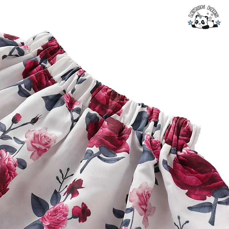 Roupas infantis personalizadas, tops de manga comprida e saia estampada, conjunto de duas peças para meninas em vermelho - Product Image