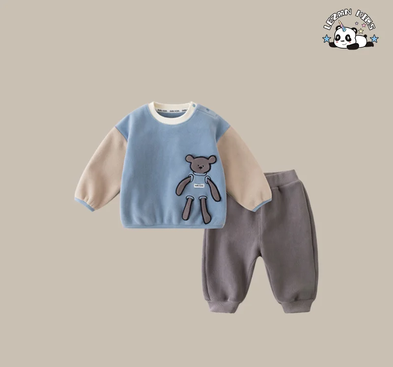 Conjunto de Treino Infantil de Cores Personalizadas para o Outono, Conjuntos de Joggers de Fleece Macio para Meninas - Product Image
