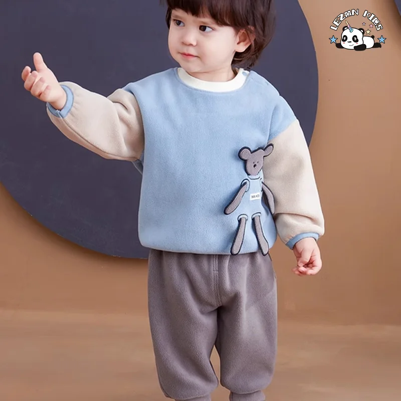 Conjunto de Treino Infantil de Cores Personalizadas para o Outono, Conjuntos de Joggers de Fleece Macio para Meninas - Product Image