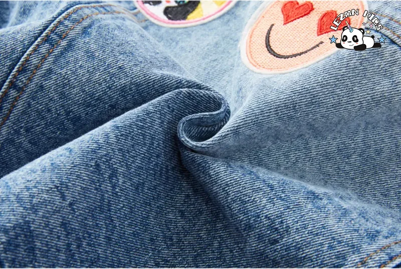 Custom Cute Little Girl 2 Piece Denim Set Embroidered Patches Kids Denim Sets With Denim Girl Dress - Product Image