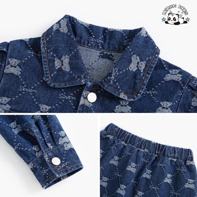 Custom Cute Little Girl 2 Piece Denim Set Embroidered Patches Kids Denim Sets - Product Image