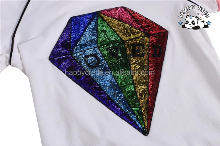 Conjunto de duas peças de roupa de menina com lantejoulas personalizadas, com aplicação de diamante e remendo, conjunto de roupa de verão para meninas - Product Image