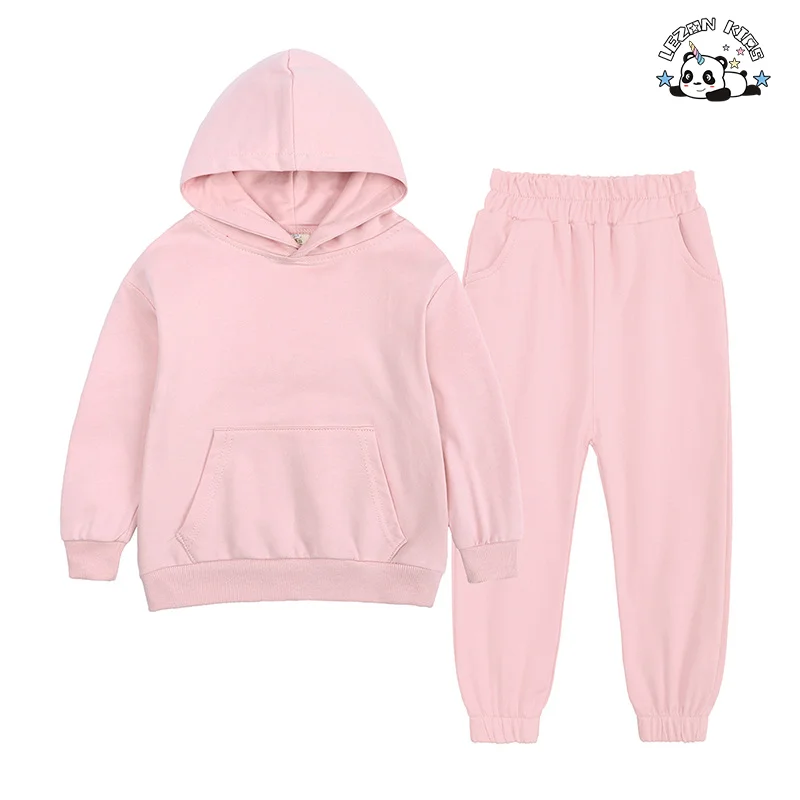 Custom Kids Cotton Graphic Printing Children's Fall Winter Hoodie Set Girls Sportswear Set
