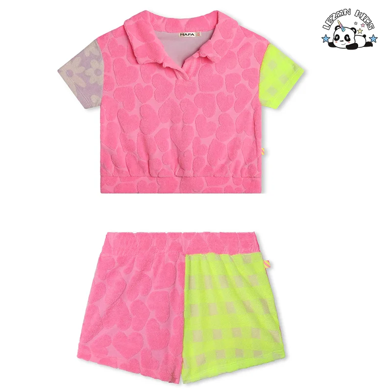 Conjunto de Roupas de Criança Personalizadas de Duas Peças com Tecido Macio e Flocking para Meninas, Roupas Casuais