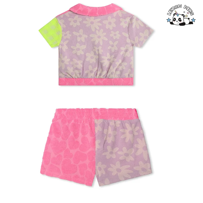 Conjunto de Roupas de Criança Personalizadas de Duas Peças com Tecido Macio e Flocking para Meninas, Roupas Casuais - Product Image