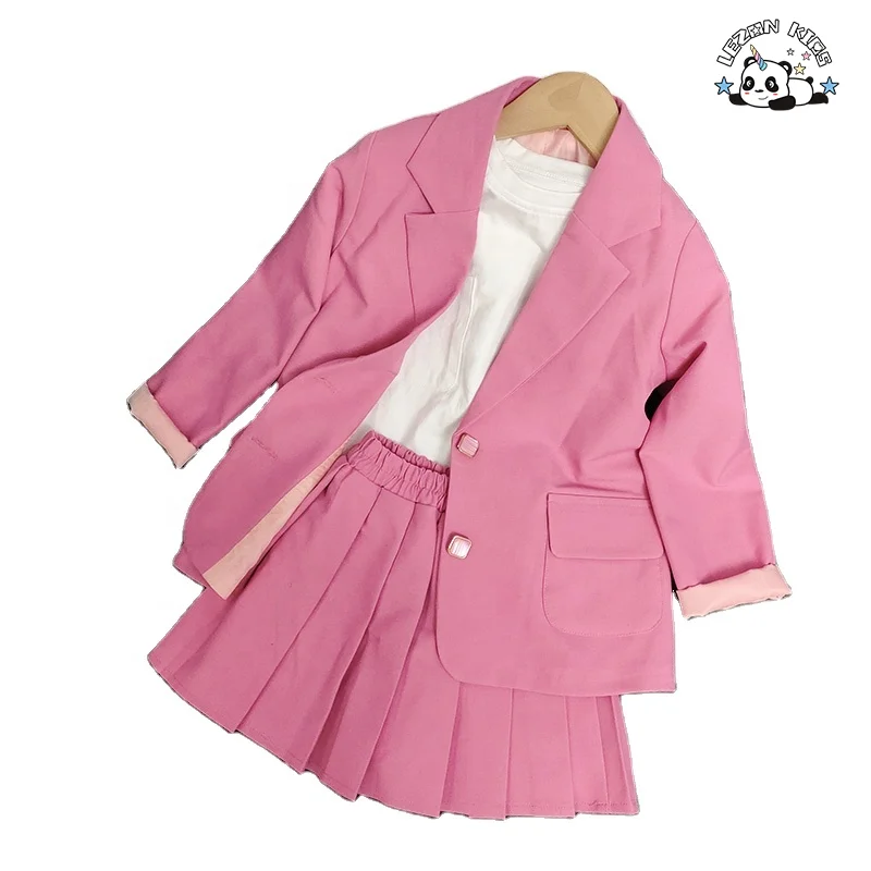 Conjunto de duas peças personalizado para crianças, blazer de algodão plissado com padrão de bolinhas para meninas de 2 a 14 anos