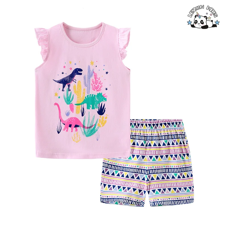 Custom Little Girl Kids Summer Casual Embroidery Print Sweet Toddler Girls Clothing Sets - Product Image