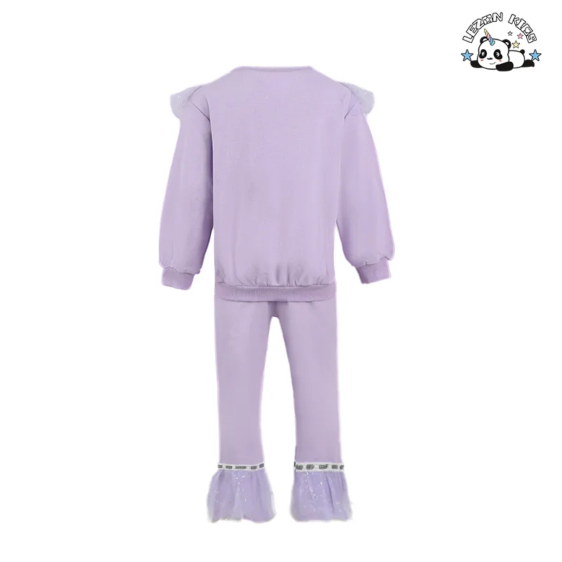Custom Pearls Tulle Ruffle Sweatshirt Flares 2 Pieces Sets of Kids Girl Cute Toddler Girls Clothing Sets - Product Image