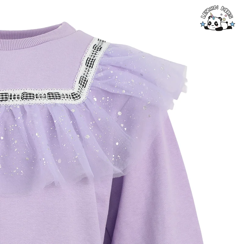 Custom Pearls Tulle Ruffle Sweatshirt Flares 2 Pieces Sets of Kids Girl Cute Toddler Girls Clothing Sets - Product Image
