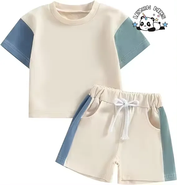 Custom Unisex Toddler Boy Casual Children's Wear T-shirt Trousers 2 Pieces Clothes Sets for Kids