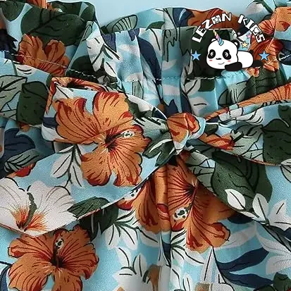 Conjunto de Roupas para Meninas com 2 Peças Florais sem Mangas e Calções com Cinto Personalizáveis - Product Image
