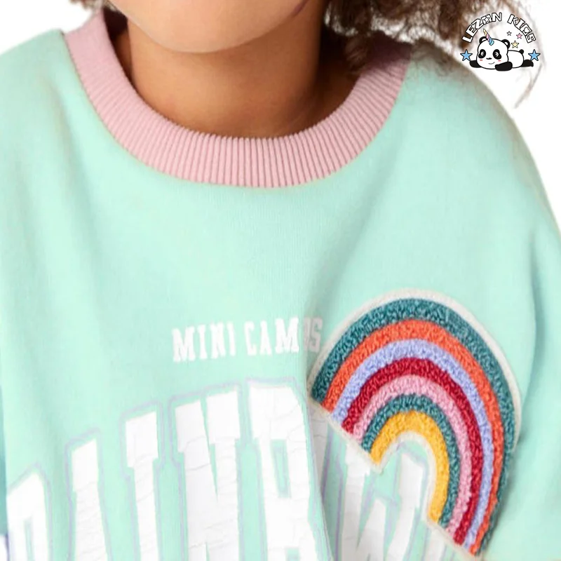 Customizable Casual Cartoon Printed Color Block 2 Piece Tracksuit Girls Clothing Sets for Spring - Product Image