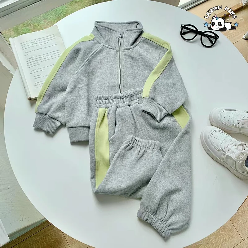 Customizable Casual Clothing Sports Hoodie Two-Piece Set Warm Thickness Winter Clothes Kids Boy Clothing Set - Product Image